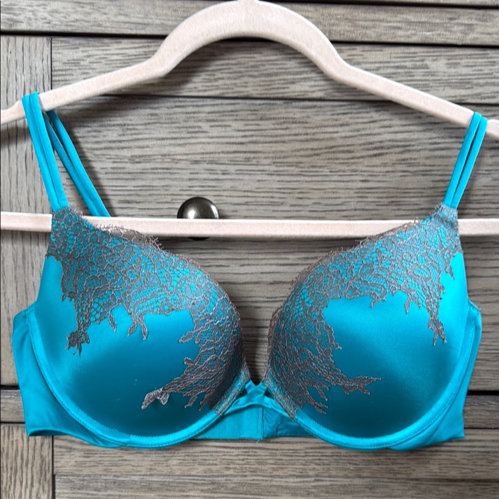 Teal Lace Trim Bra